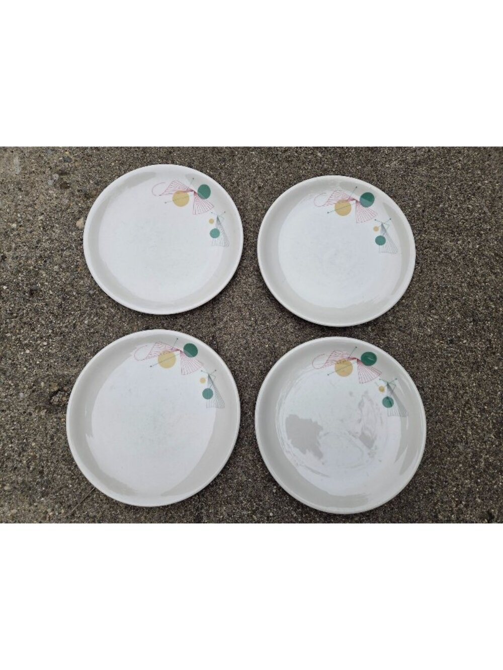 4 MCM Syracuse China Fanfare 9" Luncheon Plates Retro Atomic Design 1950s Pastel